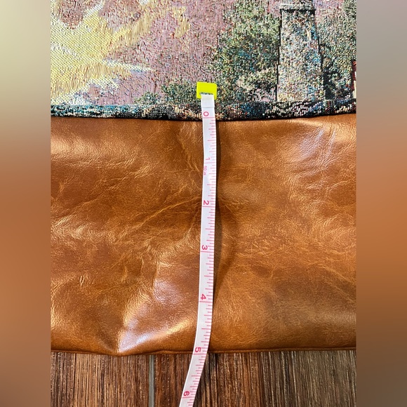 Thomas Kinkade tote. Tapestry design on front. Vegan leather back & bottom. - Picture 10 of 11